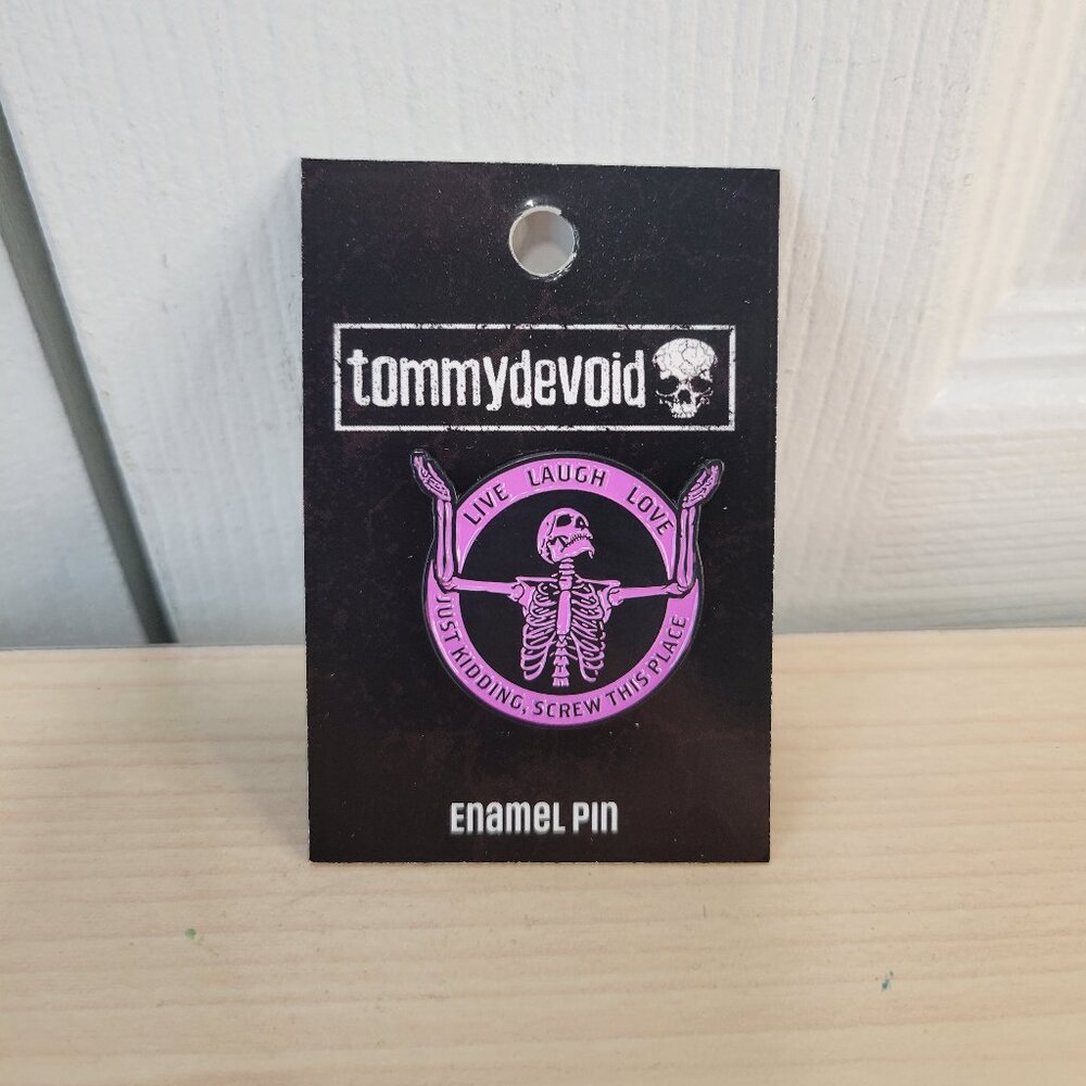 HOT TOPIC Tommy Devoid Skeleton Live Laugh Love Just Kidding Enamel Pin NEW